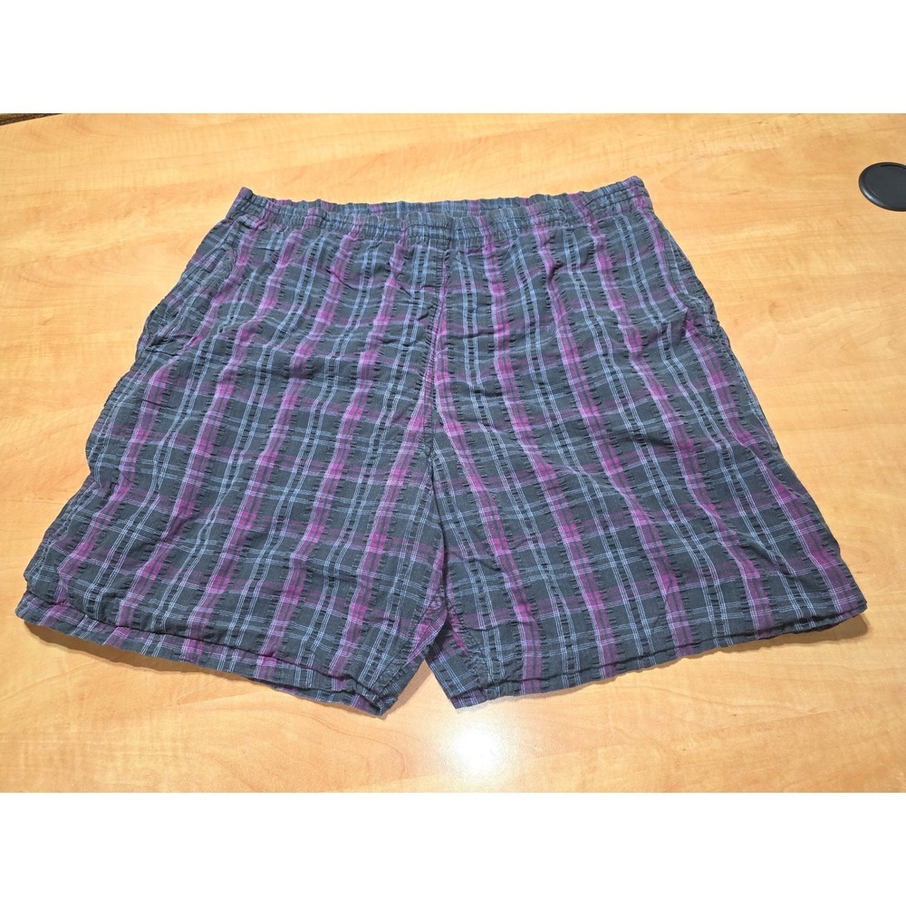 Vintage Shah Safari Plaid Lined Shorts Mens Purple Black Textured All Cotton XL
